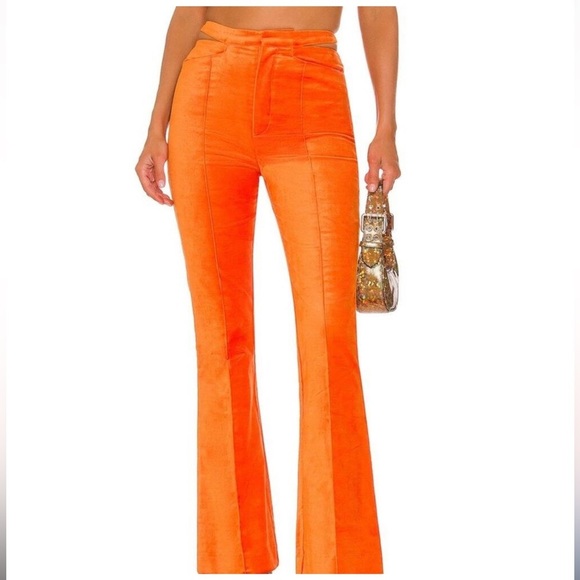 Revolve NBD Anok Velvet Orange Pants S - Picture 3 of 10